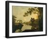 River View with Figures on the Bank, C.1760-Richard Wilson-Framed Giclee Print