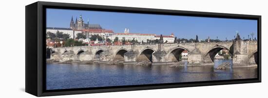 River Vltava with Charles Bridge and the Castle District with St. Vitus Cathedral and Royal Palace-Markus Lange-Framed Stretched Canvas