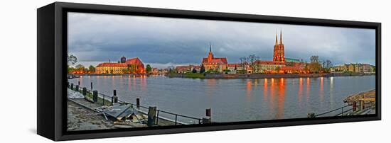 River with a cathedral in the background, Oder River, Cathedral Island, Wroclaw, Silesia, Poland-null-Framed Stretched Canvas