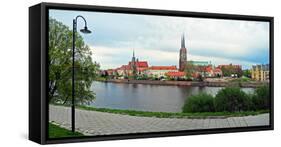 River with a cathedral in the background, Oder River, Cathedral Island, Wroclaw, Silesia, Poland-null-Framed Stretched Canvas