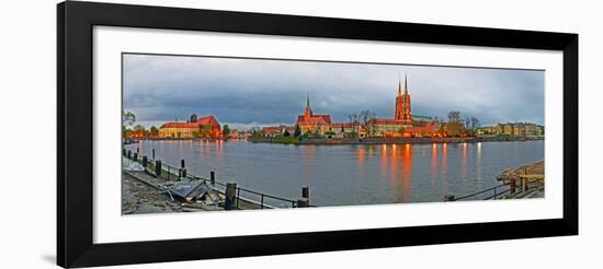 River with a cathedral in the background, Oder River, Cathedral Island, Wroclaw, Silesia, Poland-null-Framed Photographic Print