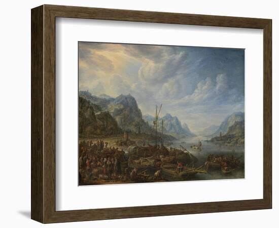 River with Boat Moorings-Herman Saftleven-Framed Art Print