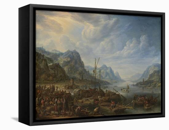 River with Boat Moorings-Herman Saftleven-Framed Stretched Canvas