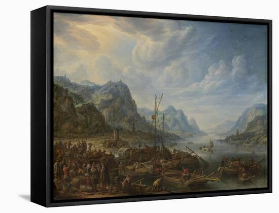 River with Boat Moorings-Herman Saftleven-Framed Stretched Canvas