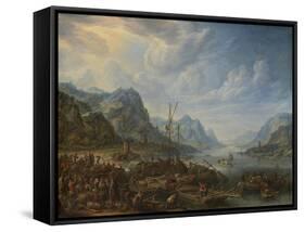 River with Boat Moorings-Herman Saftleven-Framed Stretched Canvas