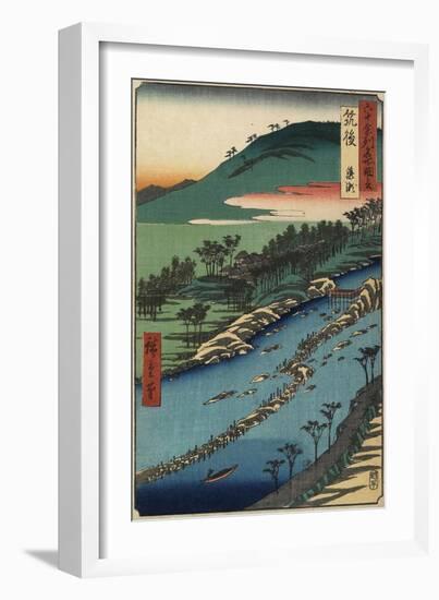 River with Fish Traps, Chikugo Province, September 1855-Utagawa Hiroshige-Framed Giclee Print