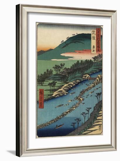 River with Fish Traps, Chikugo Province, September 1855-Utagawa Hiroshige-Framed Giclee Print