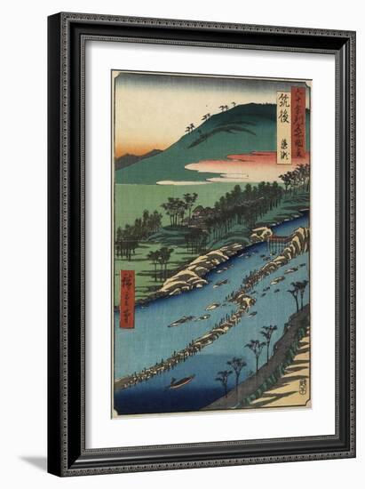 River with Fish Traps, Chikugo Province, September 1855-Utagawa Hiroshige-Framed Giclee Print