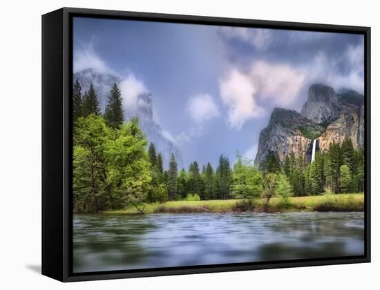 River with Mountain Range in the Background, Merced River, Yosemite Valley, Yosemite National Pa...-null-Framed Stretched Canvas