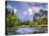 River with Mountain Range in the Background, Merced River, Yosemite Valley, Yosemite National Pa...-null-Stretched Canvas