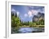 River with Mountain Range in the Background, Merced River, Yosemite Valley, Yosemite National Pa...-null-Framed Photographic Print