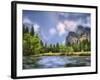 River with Mountain Range in the Background, Merced River, Yosemite Valley, Yosemite National Pa...-null-Framed Photographic Print