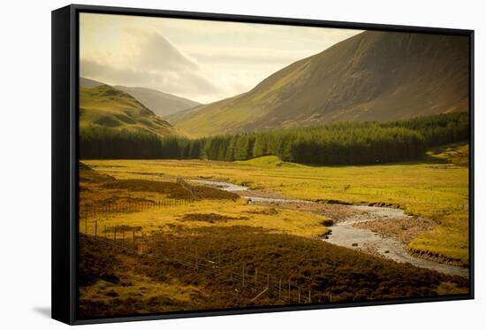 River with Mountains around the Cairngorms, Scotland, Uk.-pink candy-Framed Stretched Canvas