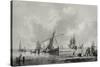 River with Shipping, 18Th Century (Drawing)-John the Younger Cleveley-Stretched Canvas