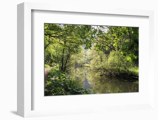 River Wye Lined by Trees in Spring Leaf with Riverside Track, Reflections in Calm Water-Eleanor Scriven-Framed Photographic Print