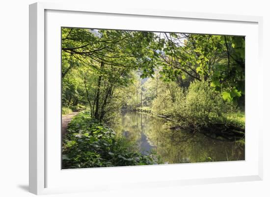 River Wye Lined by Trees in Spring Leaf with Riverside Track, Reflections in Calm Water-Eleanor Scriven-Framed Photographic Print