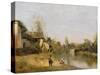 Riverbank at Mery Sur Seine, Aube, C.1870-Jean-Baptiste-Camille Corot-Stretched Canvas