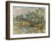 Riverbank, by Paul Cezanne, 1895, French Post-Impressionist painting,-Paul Cezanne-Framed Art Print