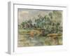 Riverbank, by Paul Cezanne, 1895, French Post-Impressionist painting,-Paul Cezanne-Framed Art Print