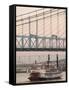 Riverboat on Ohio River and, Roebling Suspension Bridge, Cincinnati, Ohio, USA-Walter Bibikow-Framed Stretched Canvas
