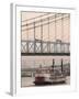 Riverboat on Ohio River and, Roebling Suspension Bridge, Cincinnati, Ohio, USA-Walter Bibikow-Framed Photographic Print