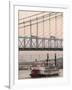 Riverboat on Ohio River and, Roebling Suspension Bridge, Cincinnati, Ohio, USA-Walter Bibikow-Framed Photographic Print