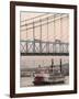 Riverboat on Ohio River and, Roebling Suspension Bridge, Cincinnati, Ohio, USA-Walter Bibikow-Framed Photographic Print