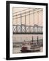 Riverboat on Ohio River and, Roebling Suspension Bridge, Cincinnati, Ohio, USA-Walter Bibikow-Framed Photographic Print