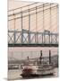 Riverboat on Ohio River and, Roebling Suspension Bridge, Cincinnati, Ohio, USA-Walter Bibikow-Mounted Photographic Print