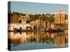 Riverboats, Mississippi River, and Historic Julien Hotel, Dubuque, Iowa-Walter Bibikow-Stretched Canvas