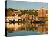 Riverboats, Mississippi River, and Historic Julien Hotel, Dubuque, Iowa-Walter Bibikow-Stretched Canvas