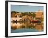 Riverboats, Mississippi River, and Historic Julien Hotel, Dubuque, Iowa-Walter Bibikow-Framed Photographic Print