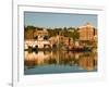 Riverboats, Mississippi River, and Historic Julien Hotel, Dubuque, Iowa-Walter Bibikow-Framed Photographic Print