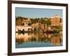 Riverboats, Mississippi River, and Historic Julien Hotel, Dubuque, Iowa-Walter Bibikow-Framed Photographic Print