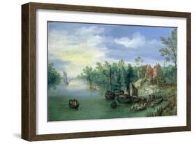 Rivercraft near a Jetty, 1597-Jan the Elder Brueghel-Framed Giclee Print