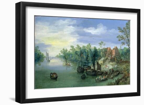 Rivercraft near a Jetty, 1597-Jan the Elder Brueghel-Framed Giclee Print