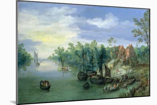 Rivercraft near a Jetty, 1597-Jan the Elder Brueghel-Mounted Giclee Print