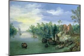 Rivercraft near a Jetty, 1597-Jan the Elder Brueghel-Mounted Giclee Print