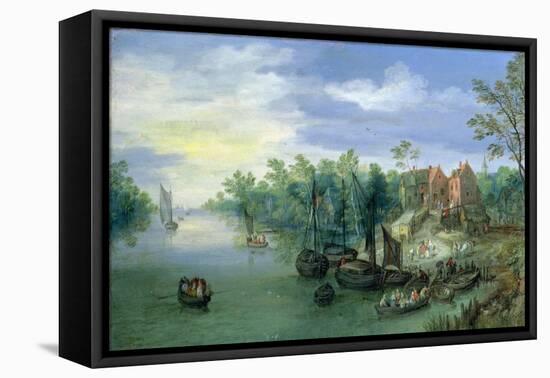 Rivercraft near a Jetty, 1597-Jan the Elder Brueghel-Framed Stretched Canvas