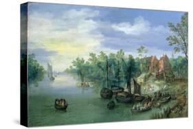 Rivercraft near a Jetty, 1597-Jan the Elder Brueghel-Stretched Canvas