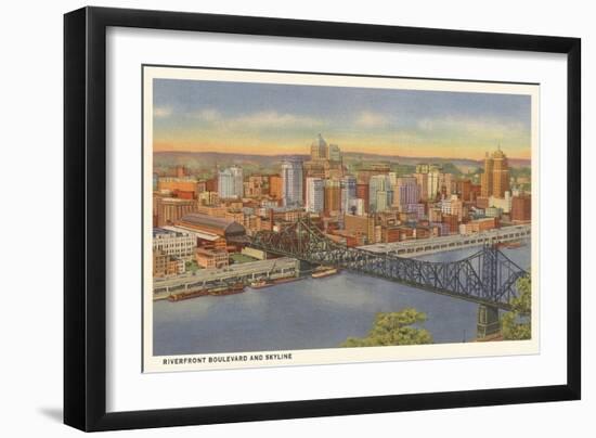 Riverfront and Skyline, Pittsburgh, Pennsylvania-null-Framed Art Print