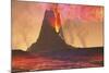 Rivers of Lava Flow from an Old Volcano as it Erupts-null-Mounted Art Print