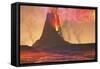 Rivers of Lava Flow from an Old Volcano as it Erupts-null-Framed Stretched Canvas