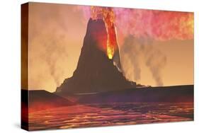 Rivers of Lava Flow from an Old Volcano as it Erupts-null-Stretched Canvas