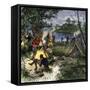 Riverside Camp of Voyageurs, or French Fur Traders-null-Framed Stretched Canvas