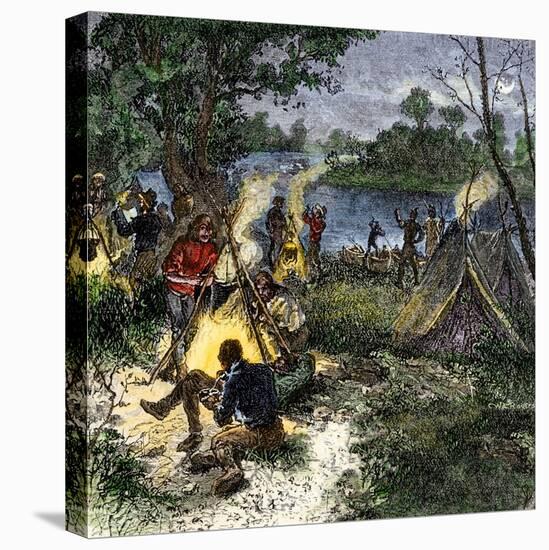 Riverside Camp of Voyageurs, or French Fur Traders-null-Stretched Canvas