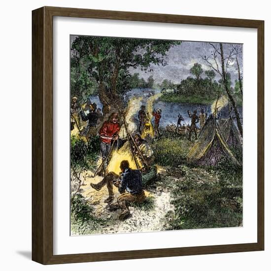 Riverside Camp of Voyageurs, or French Fur Traders-null-Framed Giclee Print