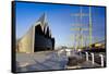 Riverside Museum and docked ship The Glenlee, River Clyde, Glasgow, Scotland, United Kingdom, Europ-John Guidi-Framed Stretched Canvas
