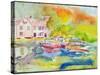 Riverside Pub with Boats-Brenda Brin Booker-Stretched Canvas