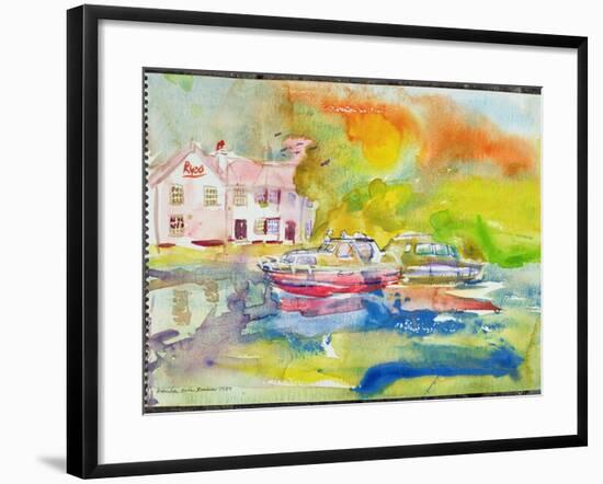 Riverside Pub with Boats-Brenda Brin Booker-Framed Giclee Print